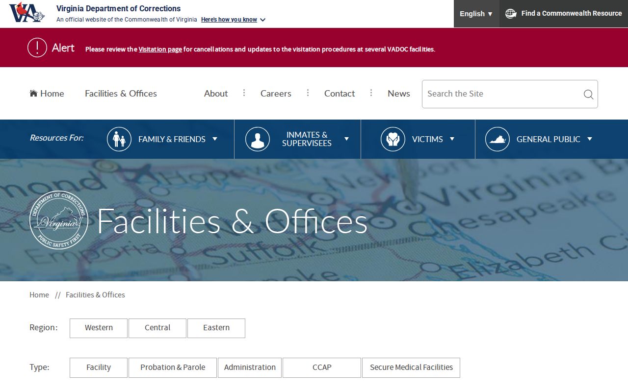VADOC directory for Nottoway Correctional Center release records