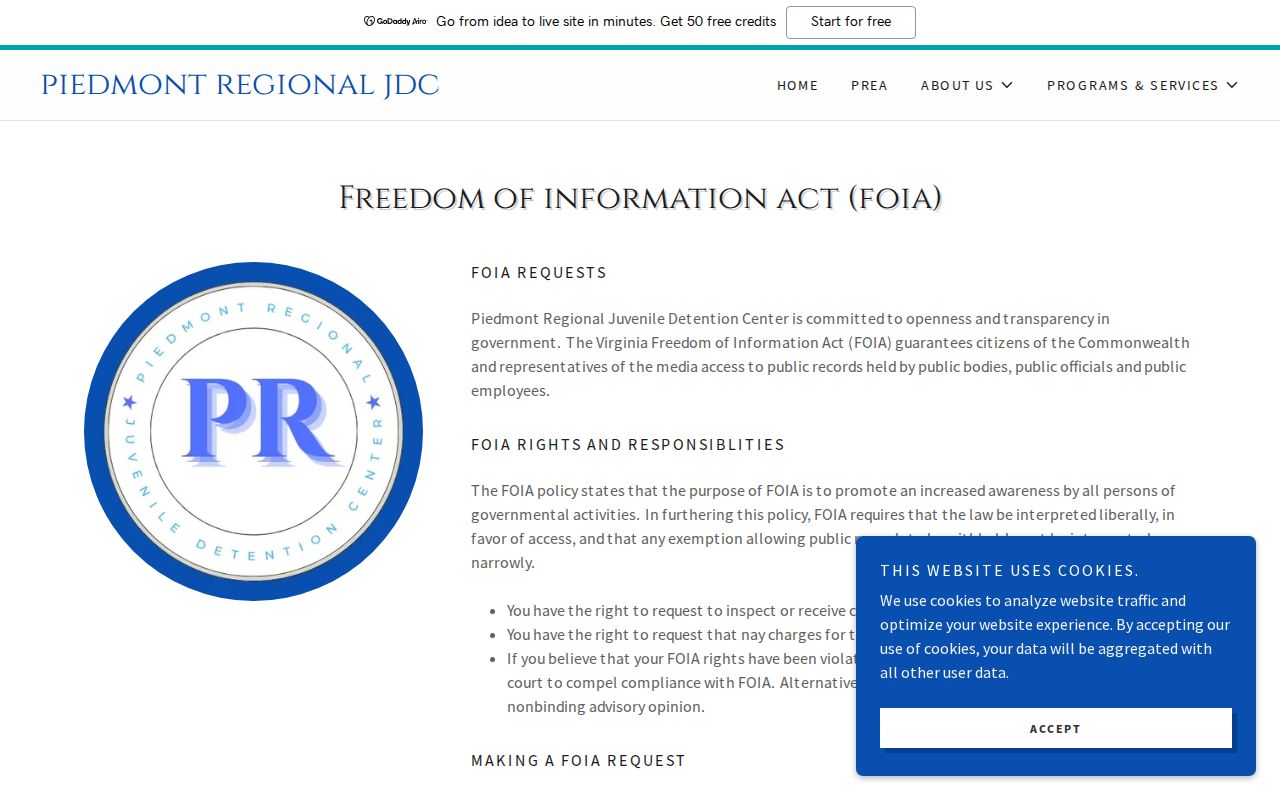 Piedmont Regional Juvenile Detention Center records request limits