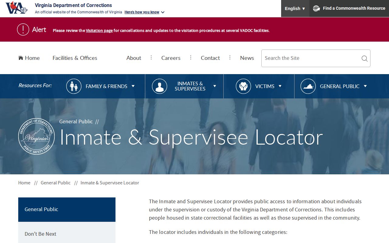 Nottoway County projected release date search form in the VADOC locator